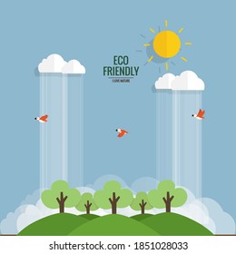 ECO FRIENDLY. Ecology concept with tree background. Vector illustration.