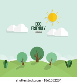 ECO FRIENDLY. Ecology concept with tree background. Vector illustration.