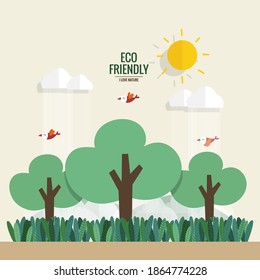 ECO FRIENDLY. Ecology concept with tree background. Vector illustration.