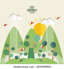 ECO FRIENDLY. Ecology concept with tree background. Vector illustration.