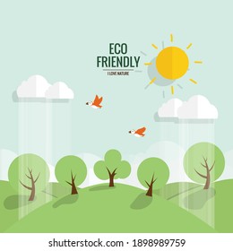 ECO FRIENDLY. Ecology concept with tree background. Vector illustration.