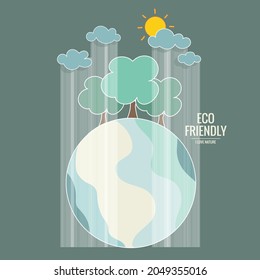 ES AMABLE. Concepto de ecología con fondo de árbol. Ilustración del vector