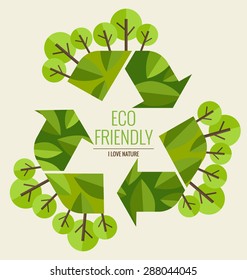 ECO FRIENDLY. Ecology concept with tree background. Vector illustration.