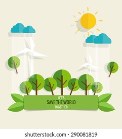 ECO FRIENDLY. Ecology concept with tree background. Vector illustration.