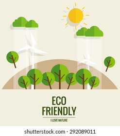 ECO FRIENDLY. Ecology concept with tree background. Vector illustration.