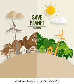 ES AMABLE. Concepto de ecología con fondo de árbol. Ilustración vectorial.