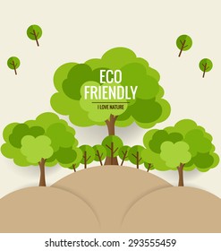 ECO FRIENDLY. Ecology concept with tree background. Vector illustration.