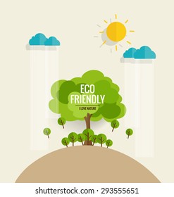 ECO FRIENDLY. Ecology concept with tree background. Vector illustration.