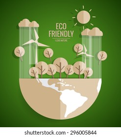 ES AMABLE. Concepto de ecología con fondo de árbol. Ilustración vectorial.