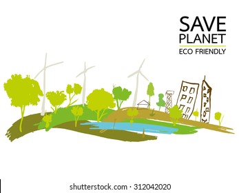 ECO FRIENDLY. Ecology concept with tree background. Vector illustration.