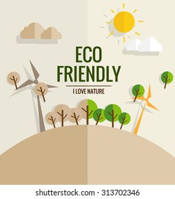 ECO FRIENDLY. Ecology concept with tree background. Vector illustration.