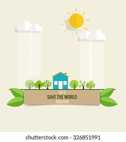 ECO FRIENDLY. Ecology concept with tree background. Vector illustration.
