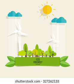 ECO FRIENDLY. Ecology concept with tree background. Vector illustration.