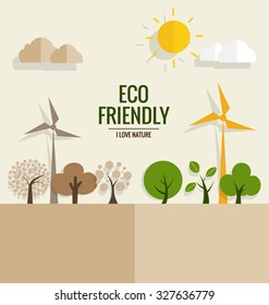 ECO FRIENDLY. Ecology concept with tree background. Vector illustration.