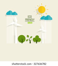ECO FRIENDLY. Ecology concept with tree background. Vector illustration.