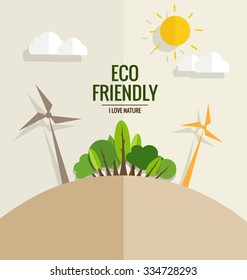 ES AMABLE. Concepto de ecología con fondo de árbol. Ilustración vectorial.