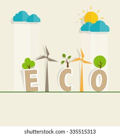 ECO FRIENDLY. Ecology concept with tree background. Vector illustration.