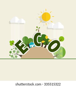 ECO FRIENDLY. Ecology concept with tree background. Vector illustration.