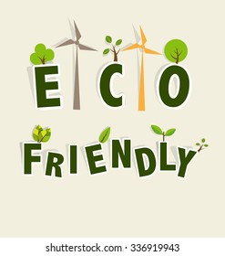 ES AMABLE. Concepto de ecología con fondo de árbol. Ilustración vectorial.