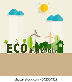 ECO FRIENDLY. Ecology concept with tree background. Vector illustration.