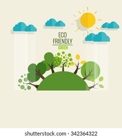 ES AMABLE. Concepto de ecología con fondo de árbol. Ilustración vectorial.