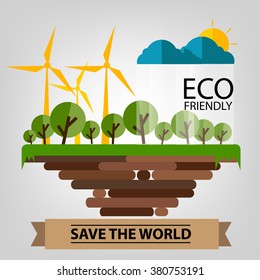 ECO FRIENDLY. Ecology concept with tree background. Vector illustration.