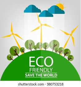 ECO FRIENDLY. Ecology concept with tree background. Vector illustration.