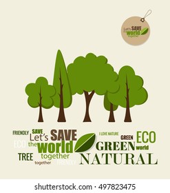 ES AMABLE. Concepto de ecología con fondo de árbol. Ilustración vectorial.