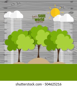 ES AMABLE. Concepto de ecología con fondo de árbol. Ilustración vectorial.