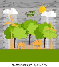 ECO FREUNDLICH. Ökologie-Konzept mit Baumhintergrund. Vektorgrafik.