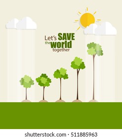 ECO FRIENDLY. Ecology concept with tree background. Vector illustration.