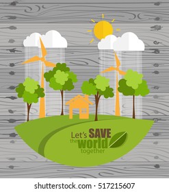 ECO FRIENDLY. Ecology concept with tree background. Vector illustration.