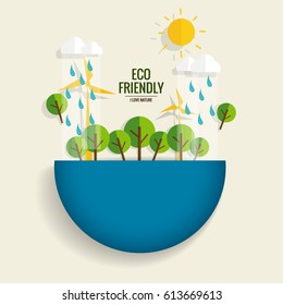 ECO FRIENDLY. Ecology concept with tree background. Vector illustration.