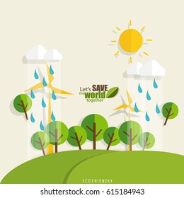 ECO FRIENDLY. Ecology concept with tree background. Vector illustration.
