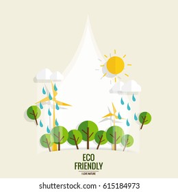 ES AMABLE. Concepto de ecología con fondo de árbol. Ilustración vectorial.