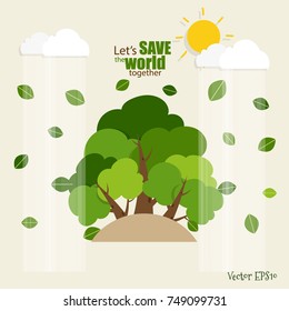 ECO FRIENDLY. Ecology concept with tree background. Vector illustration.