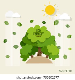 ECO FRIENDLY. Ecology concept with tree background. Vector illustration.
