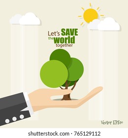 ECO FREUNDLICH. Ökologie-Konzept mit Baumhintergrund. Vektorgrafik.