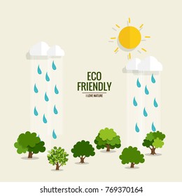 ECO FRIENDLY. Ecology concept with tree background. Vector illustration.