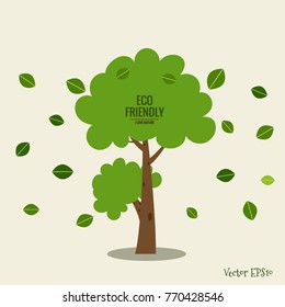 ECO FRIENDLY. Ecology concept with tree background. Vector illustration.