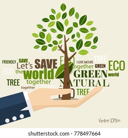 ECO FRIENDLY. Ecology concept with tree background. Vector illustration.
