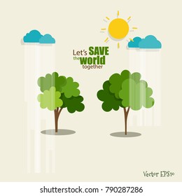 ECO FRIENDLY. Ecology concept with tree background. Vector illustration.