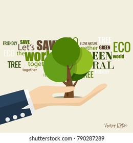 ECO FRIENDLY. Ecology concept with tree background. Vector illustration.