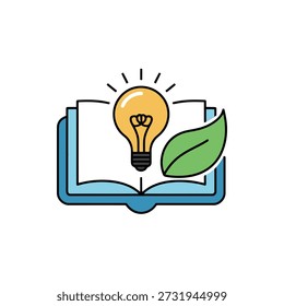 Eco friendly education concept with light bulb and green leaf on open book