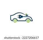 Eco Friendly Electric Car with Plug Logo Design. Modern Electric Charging Car Vector Illustration.
