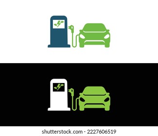 Eco Friendly Electric Car with Plug. Modern Electric Charging Car Logo Vector Illustration.