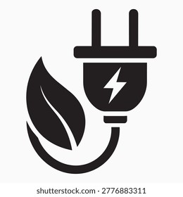 Eco friendly electric power plug with leaf icon electricity usage energy saving environmentally friendly green energy electric cable power cord electricity renewable