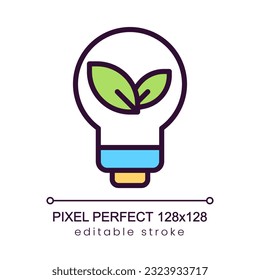 Eco friendly electricity pixel perfect RGB color icon. Alternative sources of power. Environment care. Isolated vector illustration. Simple filled line drawing. Editable stroke. Poppins font used