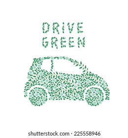Eco friendly electro car made of green leaves pattern