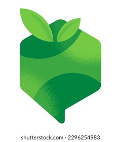 Eco friendly empty green Badge with grungy texture - decorated in pin shape - isolated vector emblem